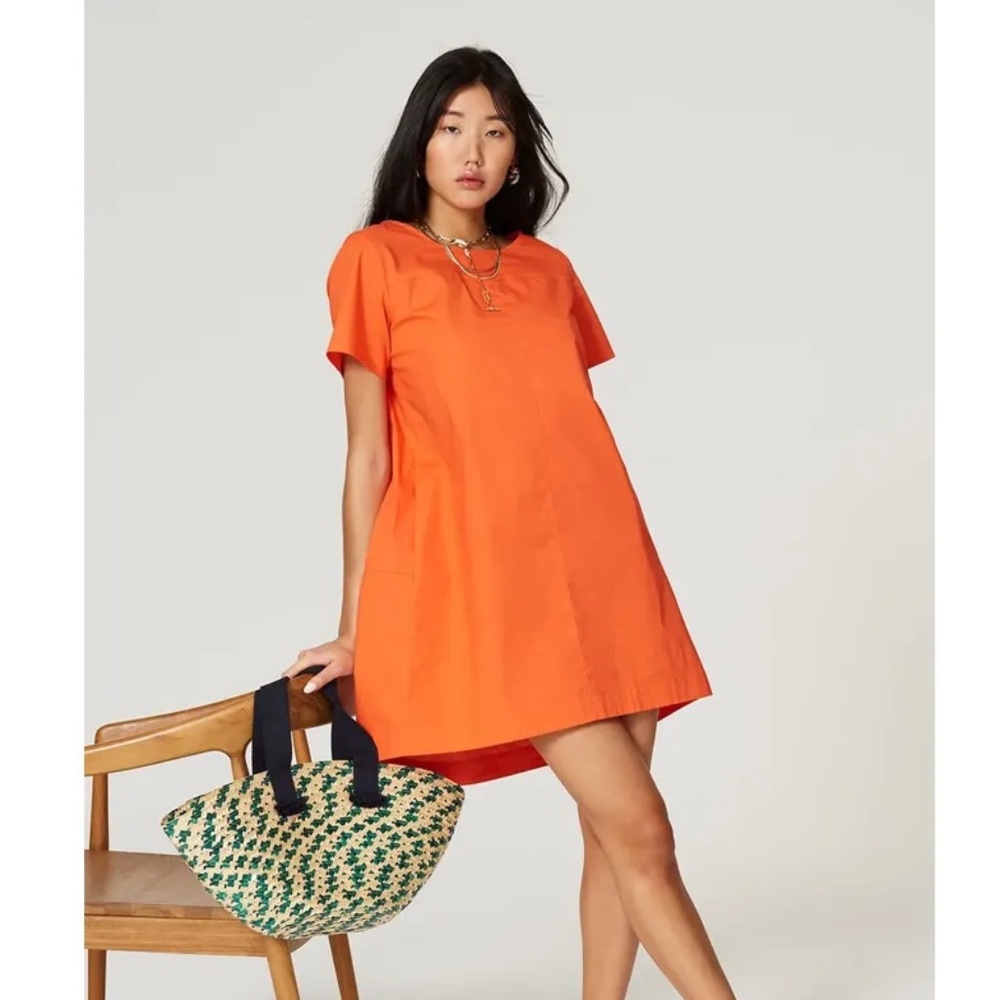 Peter Som Bright Orange Short-Sleeve A-Line Dress